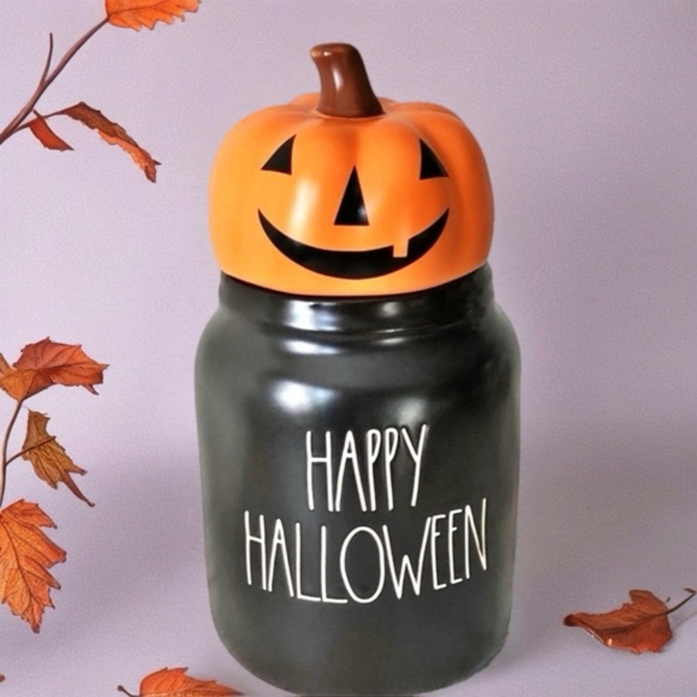 Rae Dunn Happy Halloween Jack-O-Lantern Lid 8.5 Inch Ceramic Canister
